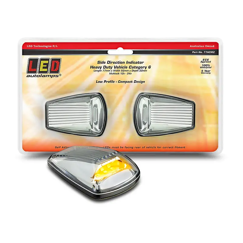 Led Autolamps 77Acm2 12/24V Cat6 Side Direction Indicator Clear Lens Twin Blister 1