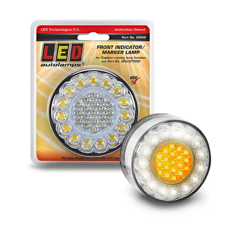 Led Autolamps 80Aw 12V Front Indicator/Marker Lamp 80Mm Round Blister Pack 1