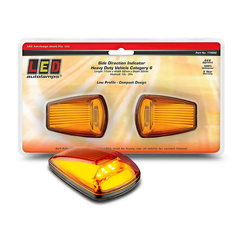 Led Autolamps 77Am2 12/24V Cat6 Side Direction Indicator Lamp Amber Lens Twin Blister 1
