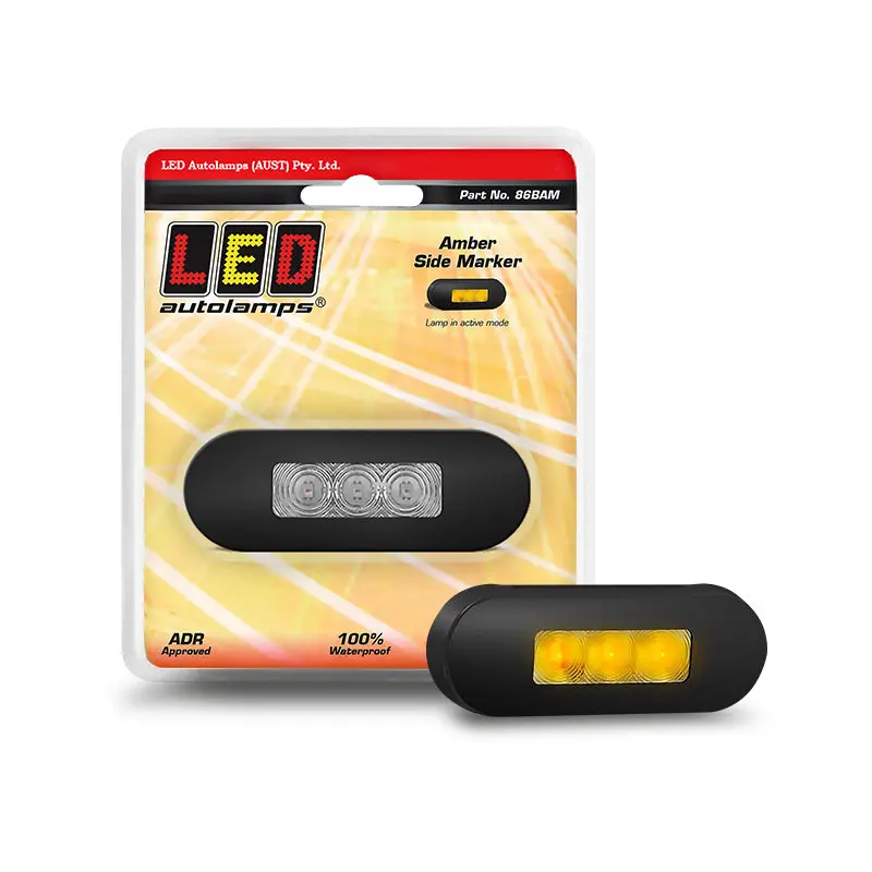 Led Autolamps 86Bam Amber Side Marker Lamp Clear Lens Coloured Black Steel Bezel Blister Pack 1