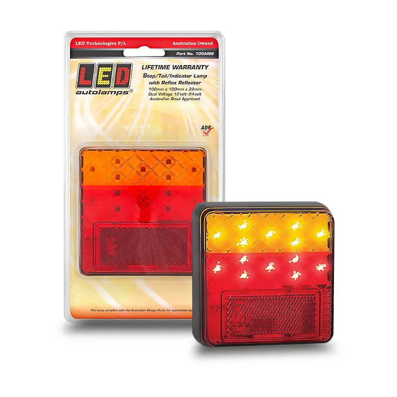 Led Autolamps 100Arm Multi Volt Stop/Tail/Indicator Lamp With Reflex Reflectors Grey Base Blister 1