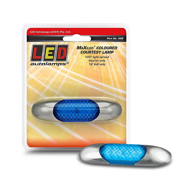 Led Autolamps 68B Interior Led Light 12V Blue Lens Chrome Housing 10Cm Cable Blister Pack 1