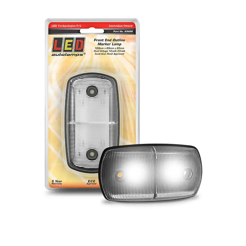 Led Autolamps 69Wm Front End Outline Marker White 12/24 Volt - 120 X 69 X 20Mm - Blister 1