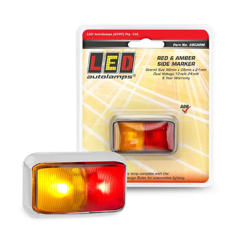 Led Autolamps 58Carm 10/30V Led Red Amber Side Marker Chrome 40Cm Wire Blister 1