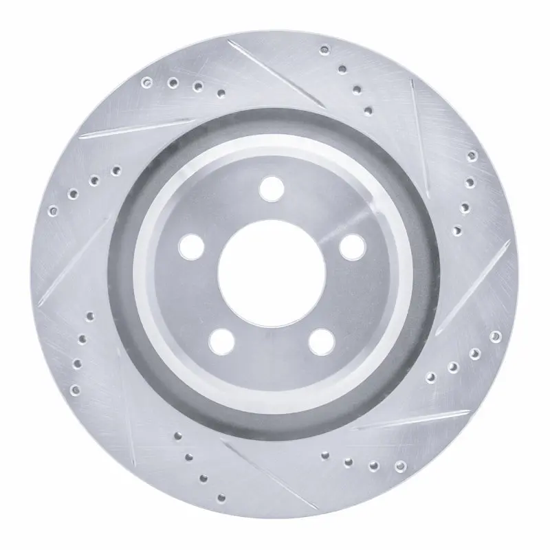 R1 Concepts Rear Right Drilled & Slotted Brake Rotor: Fits Dodge Challenger / Charger / Chrysler 300 2005-2023 3.6L / 5.7L - Silver 1
