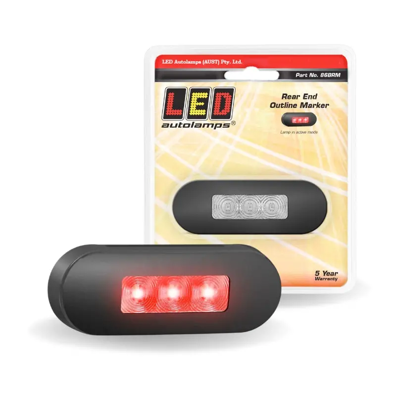 Led Autolamps 86Brm 12/24V Rear End Outline Marker Lamp Clear Lens Coloured Leds Black Steel Bezel Blister Pack 1