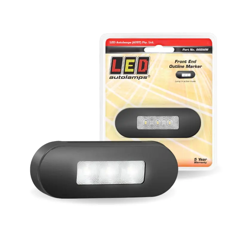 Led Autolamps 86Bwm 12/24V Front End Outline Marker Lamp Clear Lens Coloured Leds Black Steel Bezel Blister Pack 1
