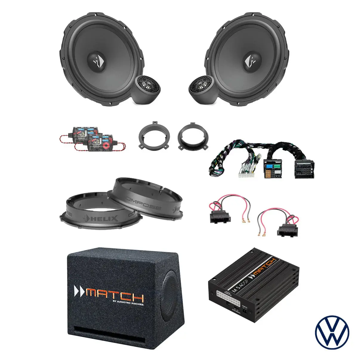 Vw Tiguan - Front Speaker & Subwoofer Dsp Amplified Package | Helix Ci3 2