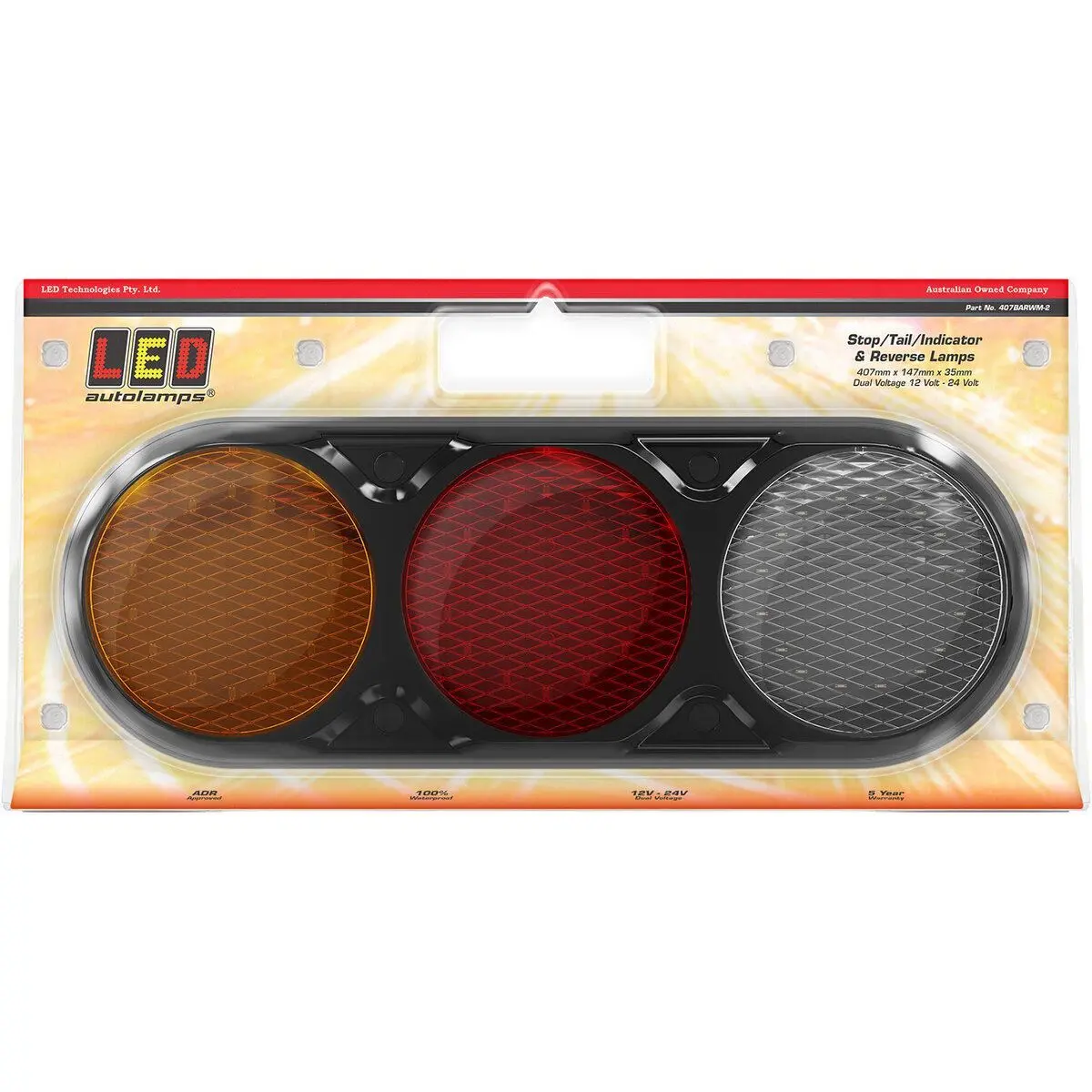 Led Autolamps 407Barwm-2 Stop/Tail Indicator Reverse Black Bracket Twin Blister 1