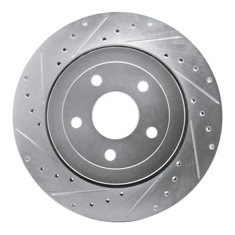 R1 Concepts Rear Left Brake Rotor Drilled & Slotted (Rear): Jeep Grand Cherokee 2005-2010 6.1L Srt8 - Silver 1