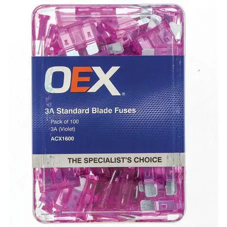 Oex Acx1600 Standard Blade Fuse 3A Violet – Pack Of 100, Automotive Electrical 1