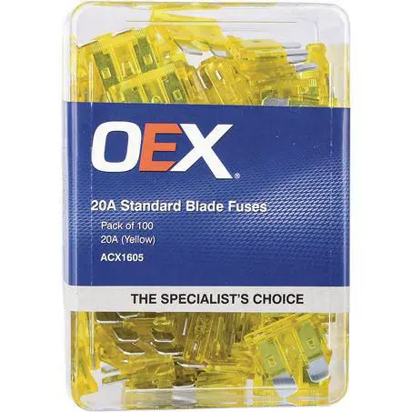 Oex Acx1605 Standard Blade Fuse, 20A Yellow - Pack Of 100 1
