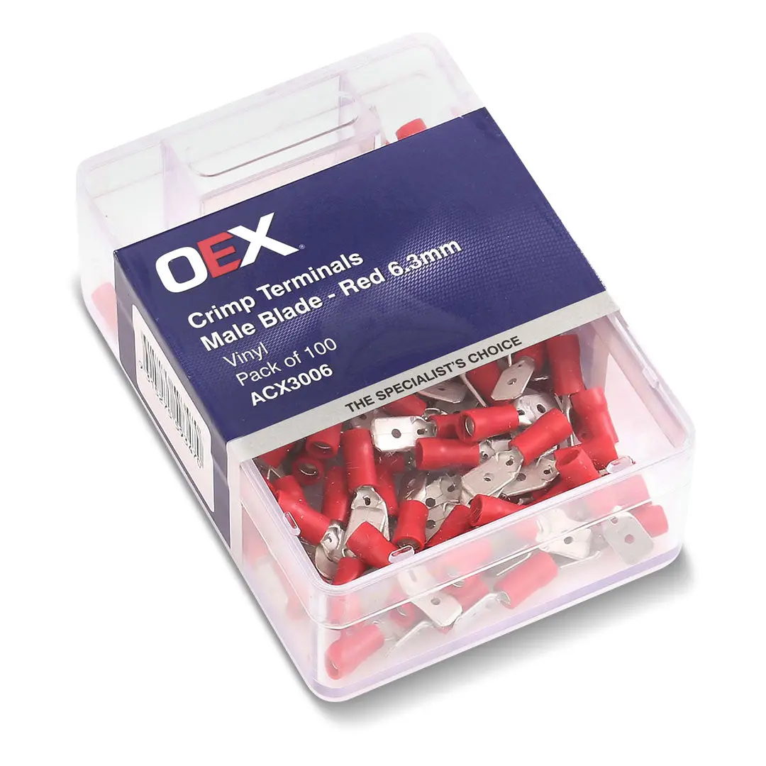 Oex Acx3006 | Red Male Blade Crimp Terminals 6.3X0.8Mm – Vinyl Insulated, 100Pc Pack 2