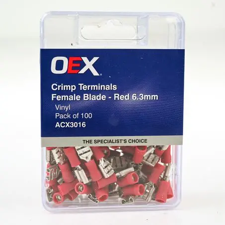 Oex Acx3016 Red Insulated Female Blade Crimp Terminals 6.3Mm (100 Pack) 1