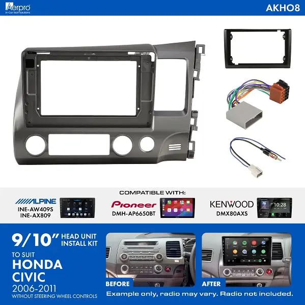 Aerpro Akho8 Honda Civic 2006-2011 Sedan 9/10 Inch Head Unit Installation Kit 1