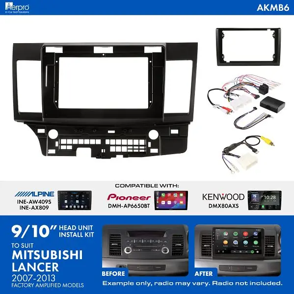Aerpro Akmb6 Mitsubishi Lancer Cj 2007-2013 9/10 Inch Head Unit Installation Kit 1