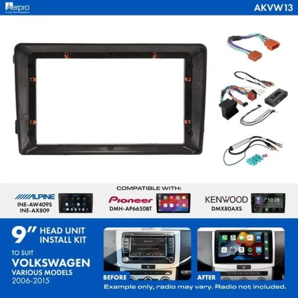 Aerpro Akvw13 9-Inch Installation Kit For Volkswagen 2006-2015 With Blaupunkt Factory Amplifier 1