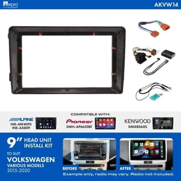 Aerpro Akvw15 9-Inch Installation Kit For Volkswagen 2015-2020 With Factory Visual And Amplifier Retention 1