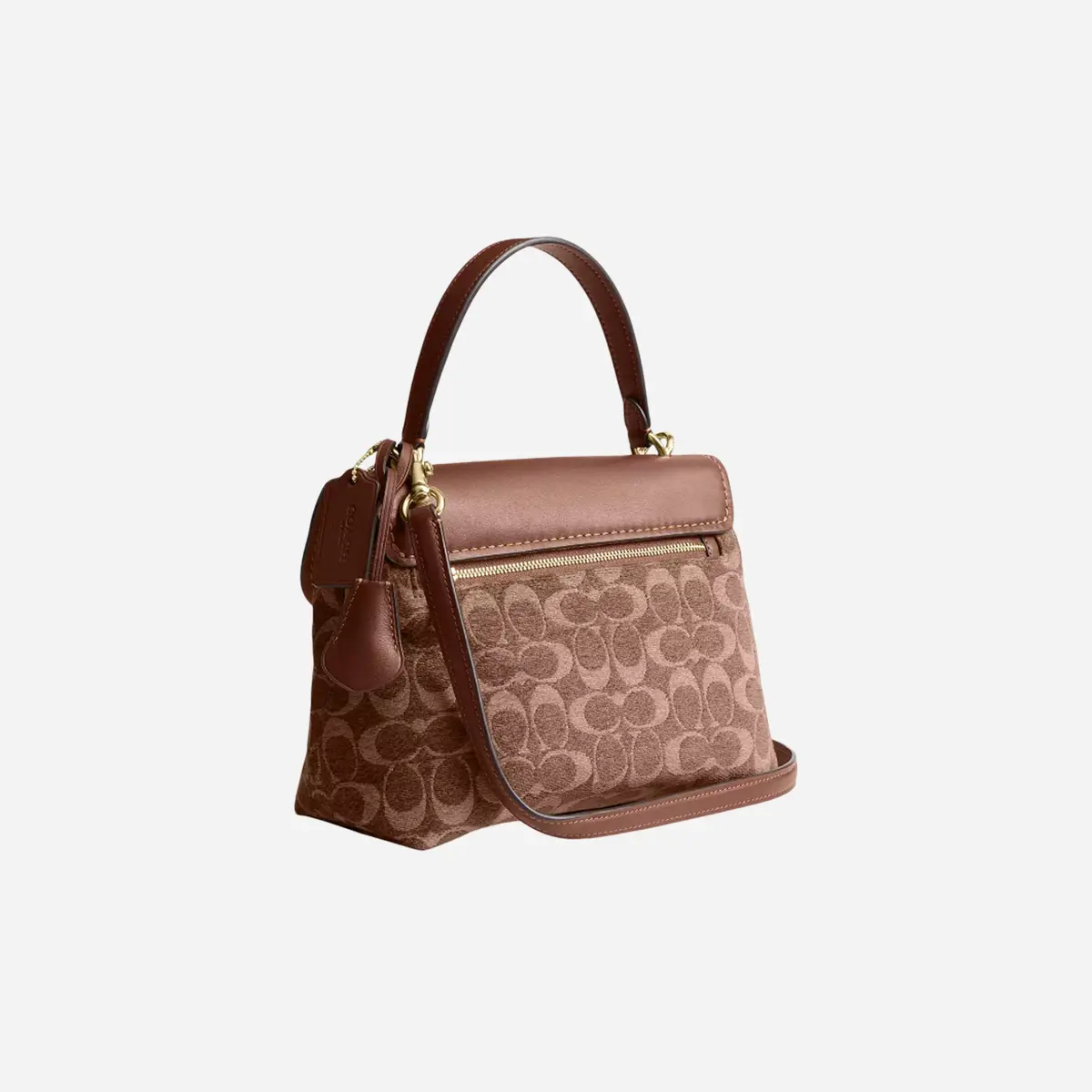 Coach Emory Top Handle Bag In Signature Chenille Gold/Light Khaki/Vintage Brown 2