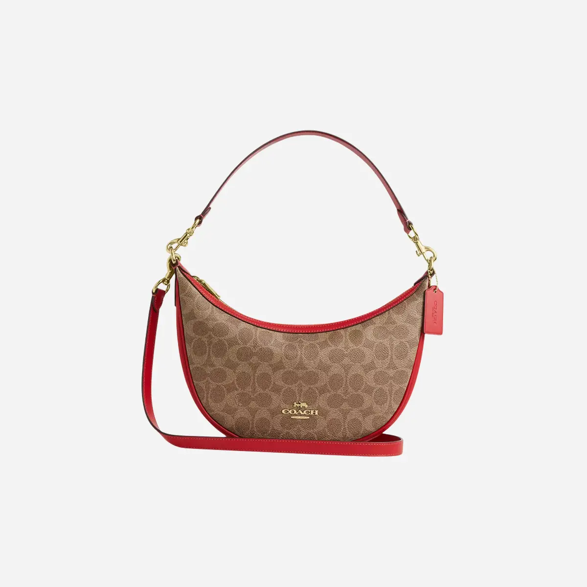 Coach Aria Shoulder Bag In Signature Canvas Gold/Tan/Carnation 1