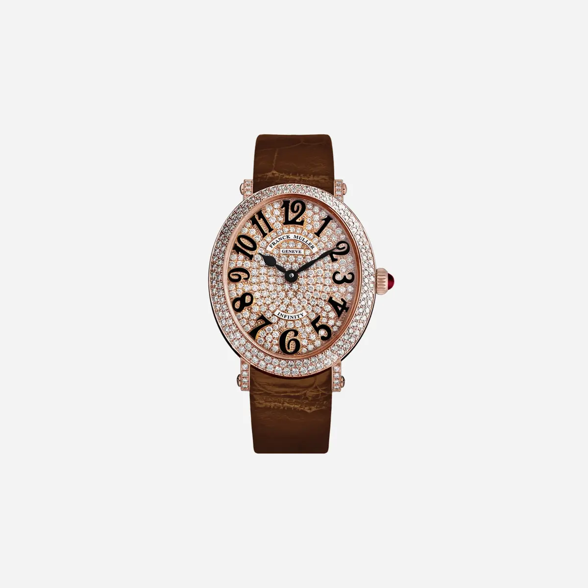 Franck Muller Oval Diamonds Dial Leather Strap Watch Wmns - 1638 B Qz V D Cd 5N 1