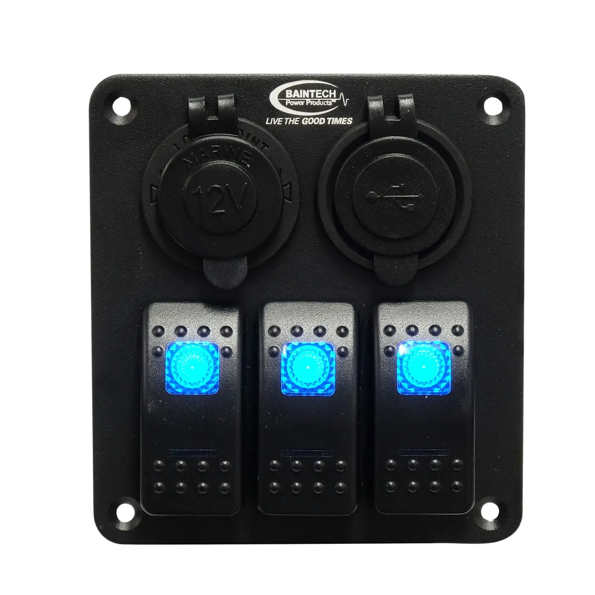 Baintech Btswitch3 Aluminium Rocker 3 Switch Panel 12V/24V - Pre-Wired Power Distribution Panel With Usb Charging And Cigarette Socket 1