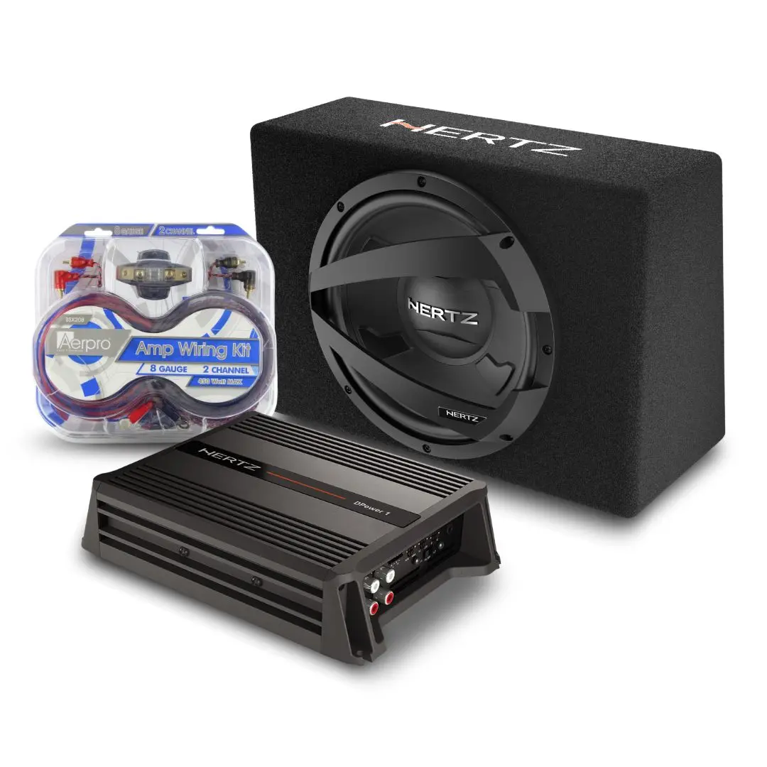 Hertz Ultimate Bass Pack - Dpower1 600W Amplifier + Dbx 30.3 12" Subwoofer + Bsx208 Install Kit | Complete Car Audio Bass System 1