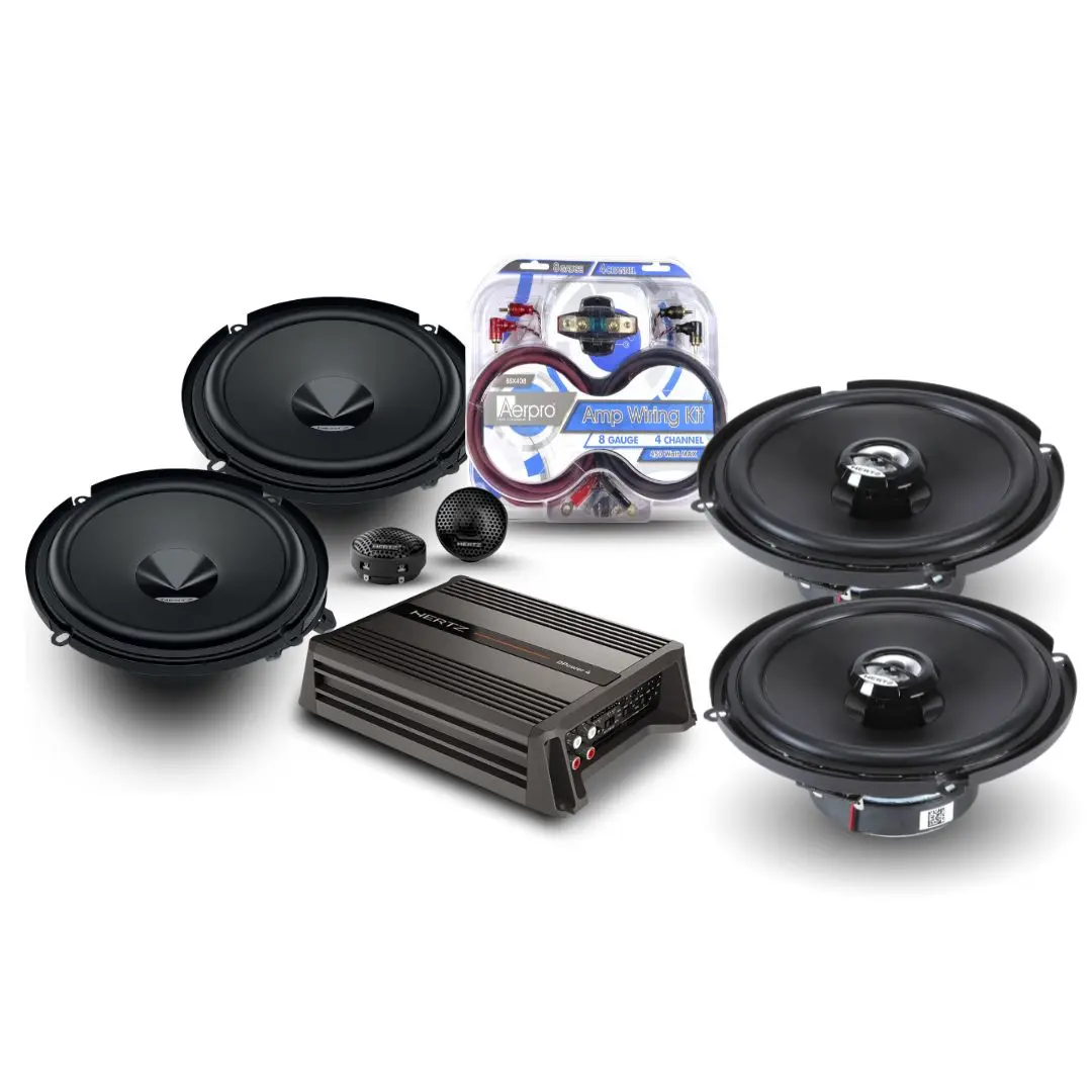 Hertz Complete Speaker Pack - Dpower4 600W 4-Channel Amplifier + Dsk160.3 Component + Dcx160.3 Coaxial Speakers + Bsx408 Install Kit | Front & Rear Car Audio System 1