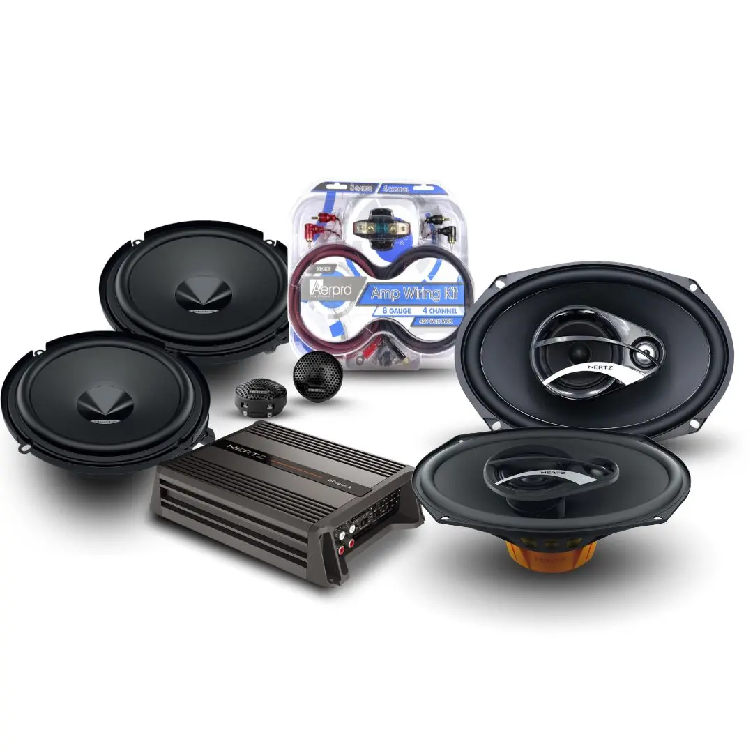 Hertz Premium Speaker Pack 2 - Dpower4 600W 4-Channel Amplifier + Dsk160.3 6" Components + Dcx690.3 6X9" 3-Way Coaxials + Bsx408 Install Kit | Complete Car Audio Upgrade 1