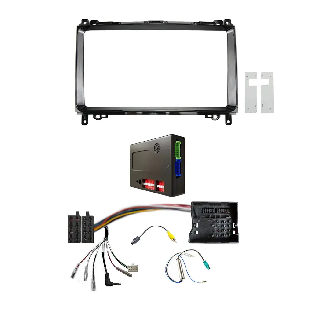 Cac F9mb2k1 9 Inch Fascia Kit Compatible With Mercedes B-Class W245 Sprinter Viano Vito 2005-2021 Universal Trapezoid 9" Stereo Dash Plate With Steering Wheel Control Harness - Black 1
