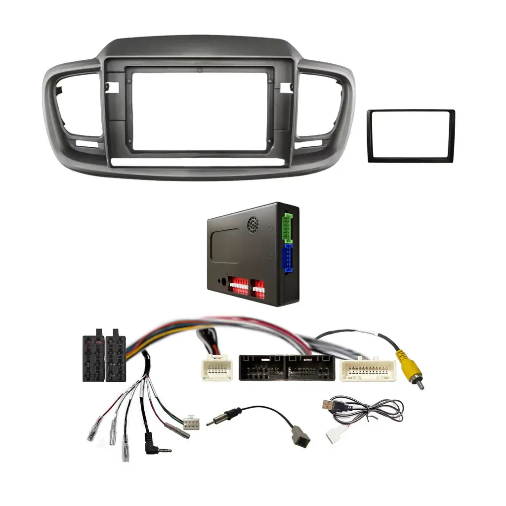 Cac Fxka28k1 9 Inch Fascia Kit Compatible With Kia Sorento 2015-2019 Dash 1 2 Standard Universal Trapezoid 9" Or 10" Stereo Dash Plate With Steering Wheel Control Harness, Camera Retention, And Usb Retention - Black 1