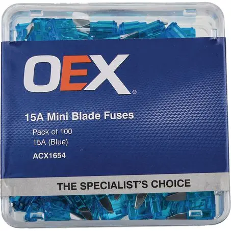 Oex Acx1654 Mini Blade Fuse, 15A Blue - Pack Of 100 1