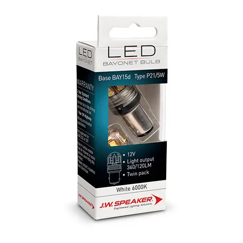 J.W. Speaker 990144 Led Bayonet Globe 12/24V 21/5W Ba15d - 2 Pce 1
