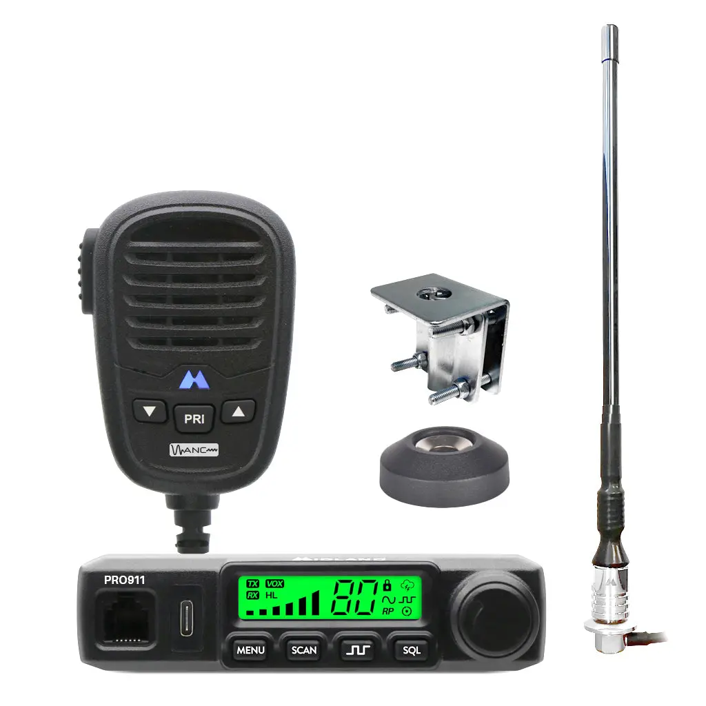 Midland Pro911kit - 12/24V Uhf Cb Radio Complete Installation Kit With Antenna & Bracket 1