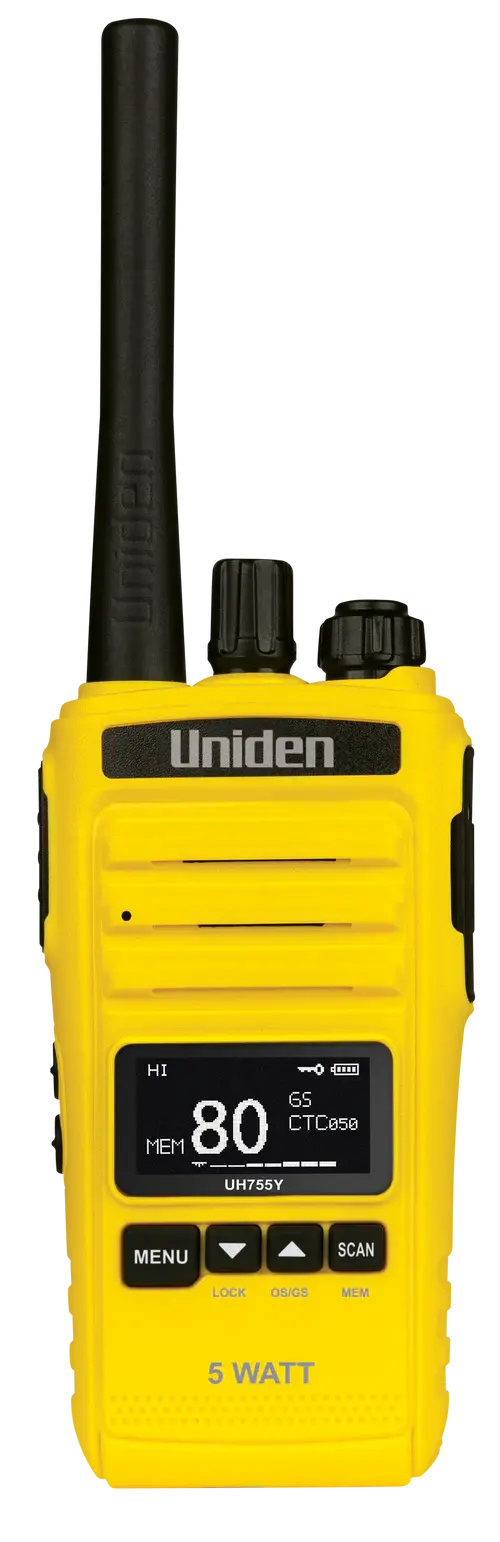 Uniden Uh755-Y - 5 Watt Splashproof Uhf Handheld Radio In Yellow 1