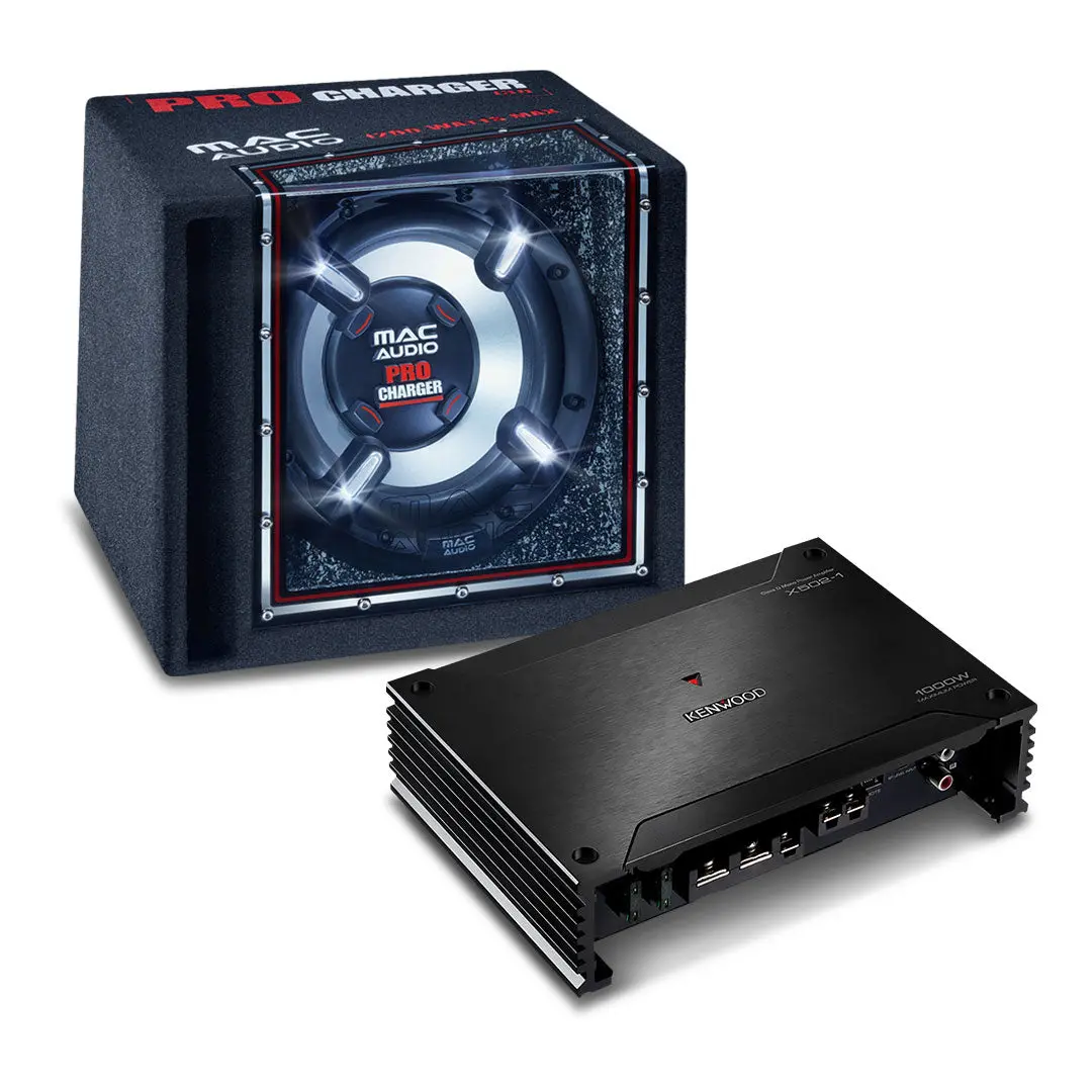 Kenwood X502-1 1000W X-Series Class-D Mono-Channel Power Amplifier And Mac Audio Mc-Pro-Cha-130 Pro Charger 130 12" Bandpass-Type Subwoofer Enclosure Package 1