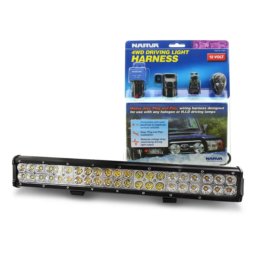 Xs Lighting Xs-Dlb20 20" Led Light Bar Combo Beam With Narva 74402 12V 4Wd Driving Light Wiring Harness Package 1
