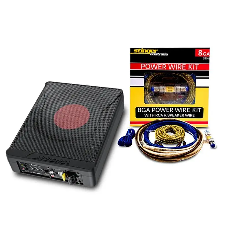 Nakamichi Nbf25.5A 9.2 Inch Active Subwoofer With Built-In 150W Amplifier And Stinger Stk8 8 Gauge Amplifier Wiring Kit Bundle 1