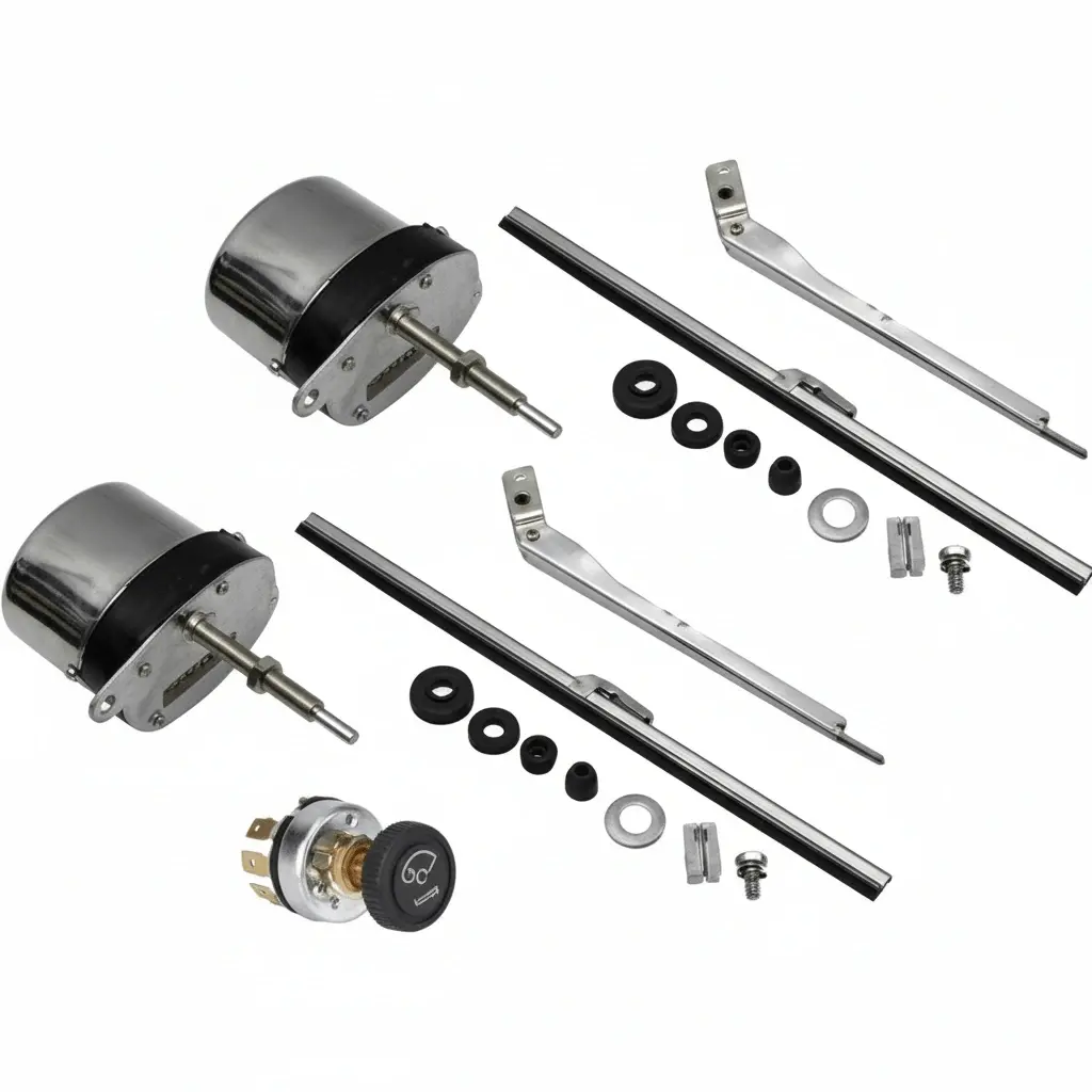 Dual Wiper Motor Kit, Stainless, Electric 12 Volt, 1941-1968, Willys And Jeep 1
