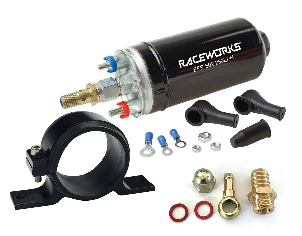 Raceworks 250Lph 5 Bar 310Lph External Fuel Pump Efp-502 Inc Bracket + Hose Tail 1