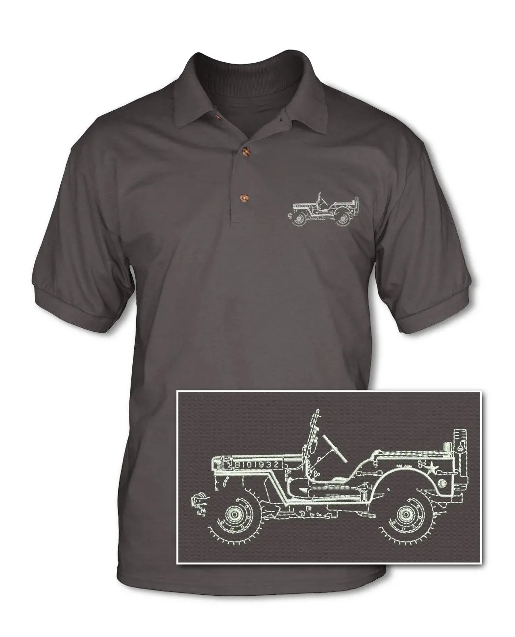 Jeep Willys Wwii 1941 - 1945 Adult Pique Polo Shirt - Side View 1
