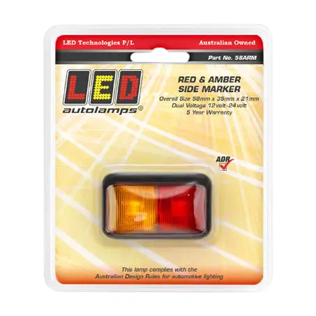 Led Autolamps 58Arm 10/30V Side Marker Red Amber Blister Pack 1