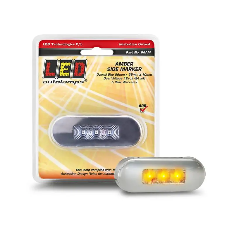 Led Autolamps 86Am 12/24V Amber Marker Clear Lens Coloured Leds Stainless Steel Bezel 1