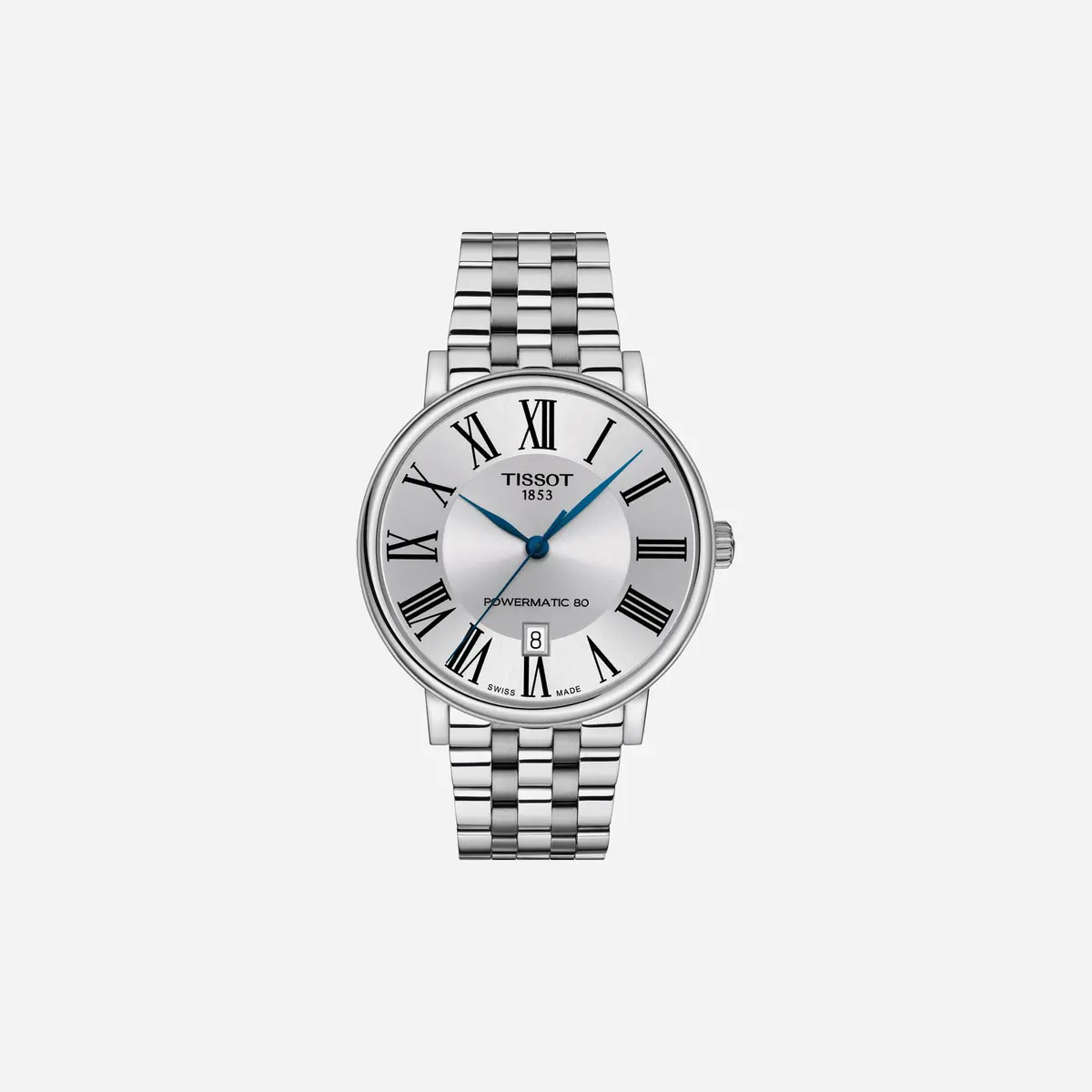 Tissot Carson Premium Powermatic 80 Leaf Dial Silver Stainless Steel Strap Watch 1