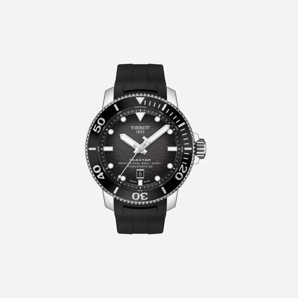Tissot Seastar 2000 Professional Powermatic 80 Black Dial Black Rubber Strap Watch 1