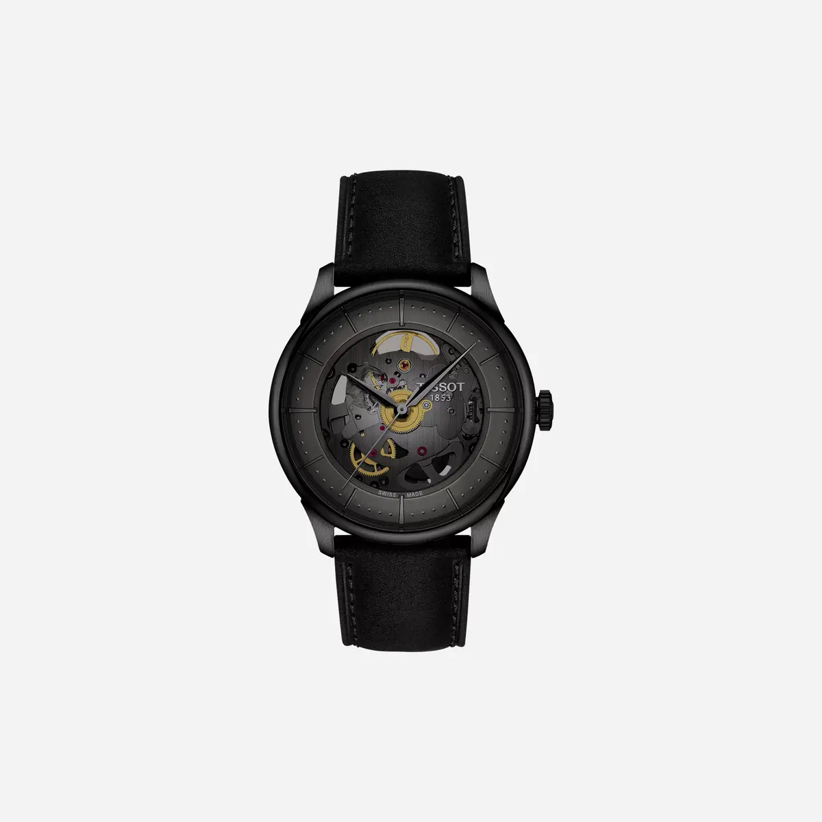 Tissot Chemin Des Tourelles Skeleton Alpha Dial Black Leather Strap Watch 1