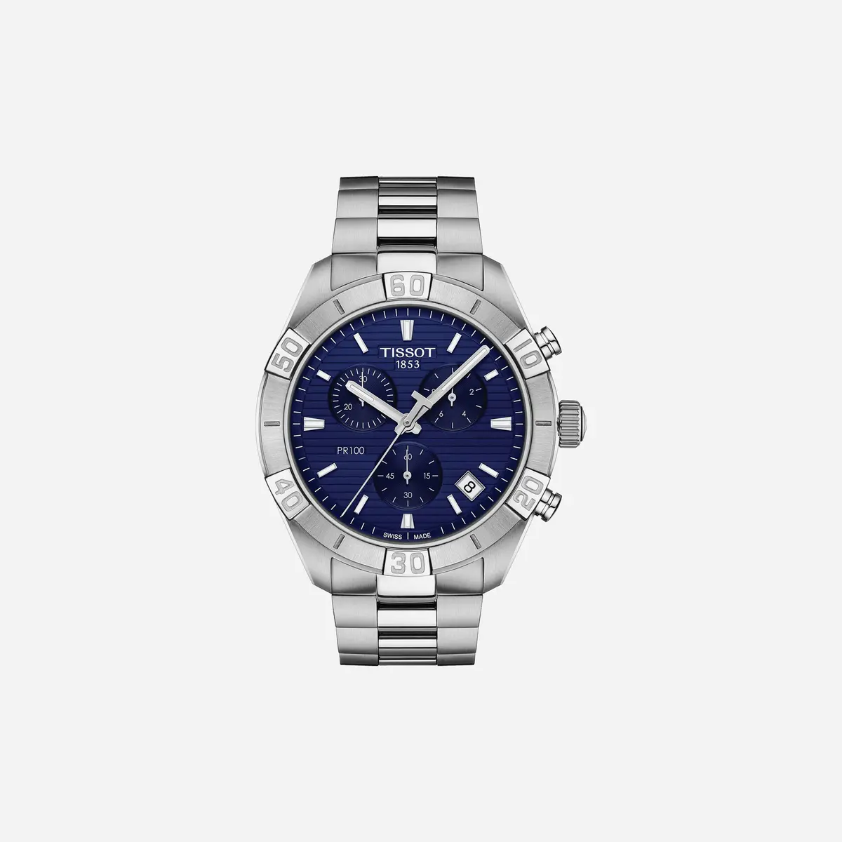 Tissot Pr 100 Sport Gent Chronograph Blue Dial Silver Stainless Steel Strap Watch 1
