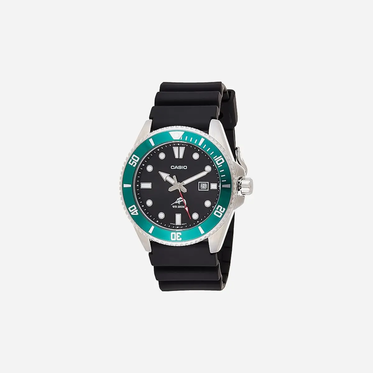 Casio Mdv-106B-1A3vcf Series Black Dial Green Case Resin Band Analog Watch 1