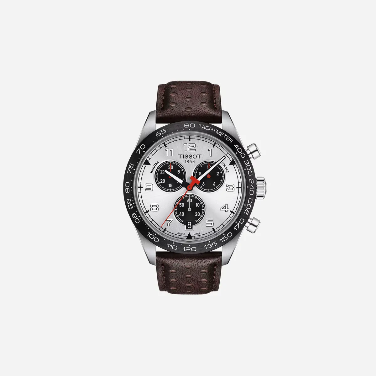 Tissot Prs 516 Chronograph Silver Dial Brown Leather Strap Watch 1