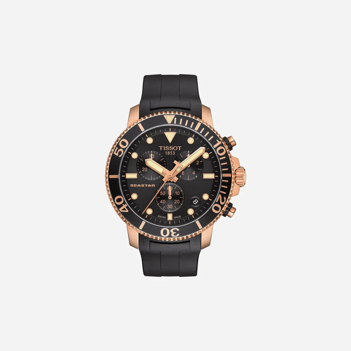 Tissot Seastar 1000 Chronograph Black Dial Black Rubber Strap Watch 1